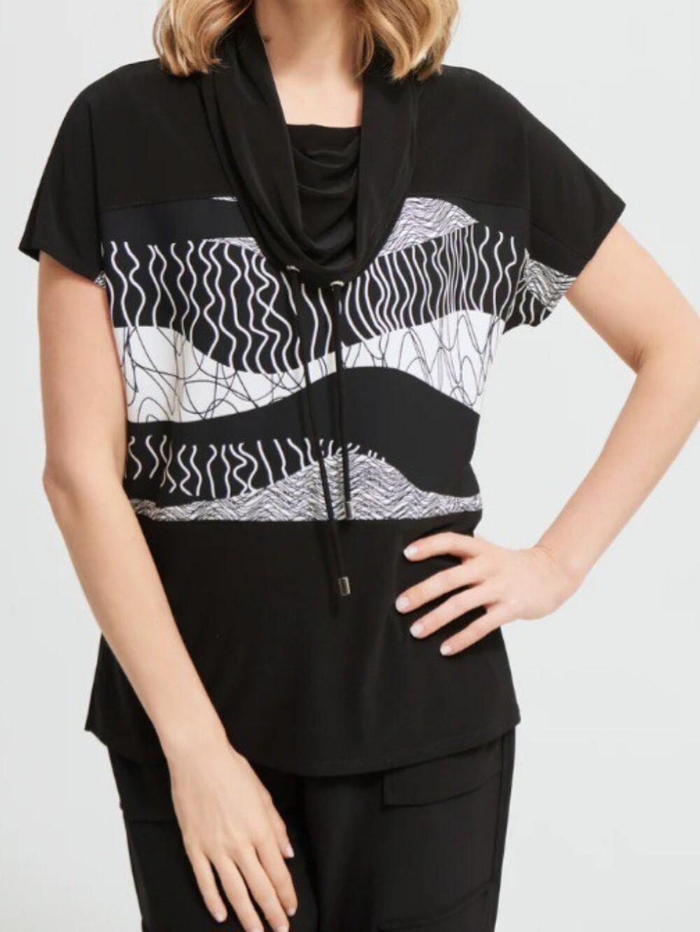 Joseph Ribkoff Black White Cowl Neck Top 16